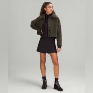 101. Lululemon $178 Textured Fleece Button Jacket Dark Olive 6